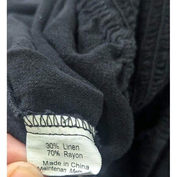 Sleeveless Smock Top Black Linen Blend Wide Leg Jumpsuit Size M - Picture 4 of 6